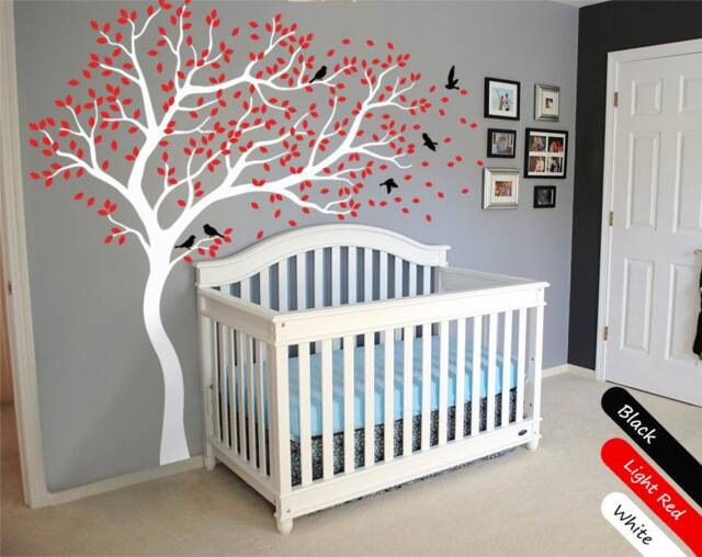 White Tree Wall Decal With Birds - Large Nursery Nature Sticker - image 1