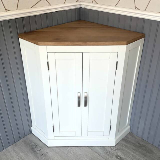 Bathroom Vanity Unit Free Standing White Painted Corner Cabinet 501Bp - image 1