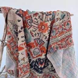 Bohemian Reversible Cotton Kantha Bed Quilt - Handmade Floral Bedspread With Traditional Embroidery - thumbnail 3