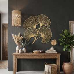 Ginkgo Leaf Metal Wall Art, Botanical Above Bed Decor, Modern Nature Hanging, Housewarming Gift - thumbnail 3