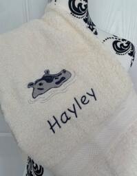Hippo Swim Towel - Personalised Face Cloth/Hand Bath = Embroidered