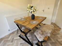 Chunky Solid Wood Dining Table - Rustic Handmade Farmhouse Kitchen UK Industrial - thumbnail 1
