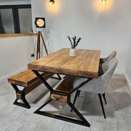 Chunky Solid Wood Dining Table - Rustic Handmade Farmhouse Kitchen UK Industrial - thumbnail 3