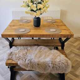 Chunky Solid Wood Dining Table - Rustic Handmade Farmhouse Kitchen UK Industrial - thumbnail 2