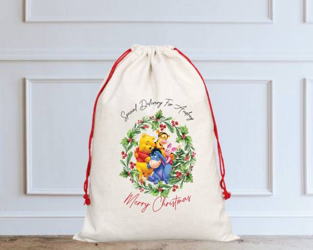 Personalised Winnie The Pooh & Friends Christmas Sack/stocking, Santa Sack, Eve, Tigger, First Christmas, Gift - image 1