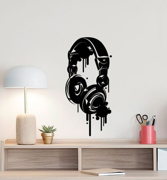 Headphones Wall Decal Music Poster Dj Gifts Sign Vinyl Sticker Studio Office Decor Art 951 - image 1