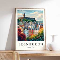 Edinburgh Castle Print Scotland Travel Poster, Old Town Wall Art - thumbnail 1