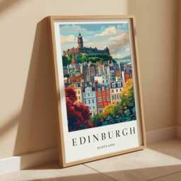 Edinburgh Castle Print Scotland Travel Poster, Old Town Wall Art - thumbnail 2