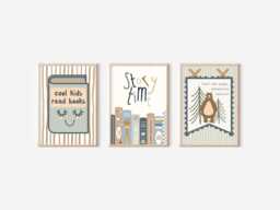 Set Of 3 Reading & Book Themed Children's Prints. Perfect For Girls Rooms, Boys Playrooms Nurseries - Unframed - thumbnail 1