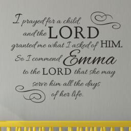 Prayed For A Child Nursery Quote - Custom Name Wall Decal - thumbnail 1