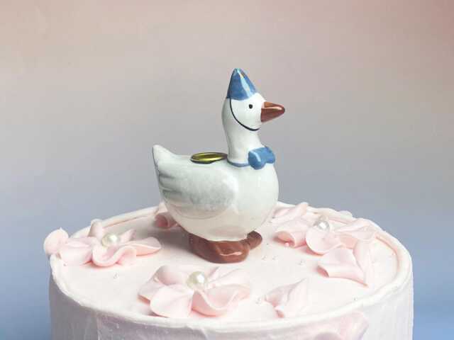 Cute Goose Candle Holder, Handmade Cake Topper, Birthday Ceramic Unique Mini Ornament Gift - image 1