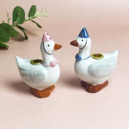 Cute Goose Candle Holder, Handmade Cake Topper, Birthday Ceramic Unique Mini Ornament Gift - thumbnail 2