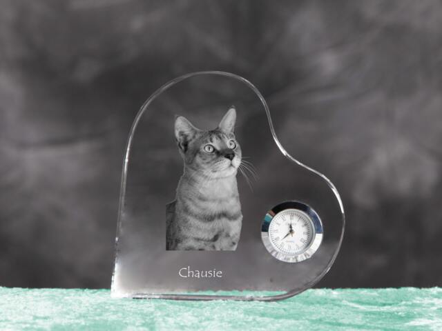 Chausie - Crystal Clock in The Shape Of A Heart With Image Pure-Bred Cat - image 1