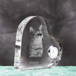 Chausie - Crystal Clock in The Shape Of A Heart With Image Pure-Bred Cat - thumbnail 3