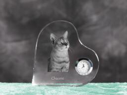 Chausie - Crystal Clock in The Shape Of A Heart With Image Pure-Bred Cat - thumbnail 1