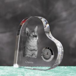 Chausie - Crystal Clock in The Shape Of A Heart With Image Pure-Bred Cat - thumbnail 2