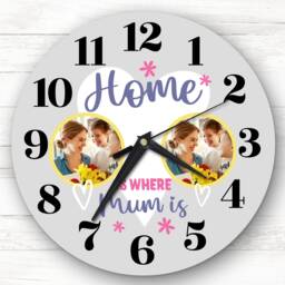 Home Is Where Mum Grey Photos Mother's Day Birthday Gift Personalised Clock - thumbnail 1