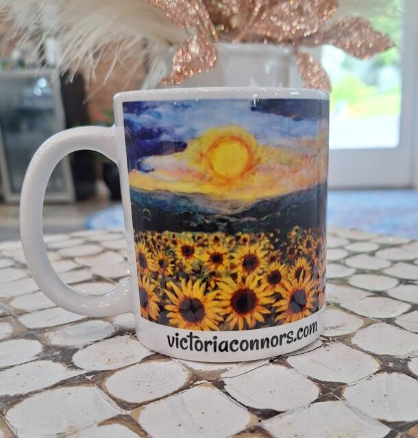 Sunflower Field Coffee Mug. Sunflowers Art Print Of Needle Felt Painting Mug - image 1
