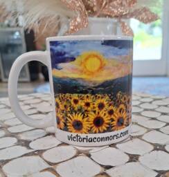 Sunflower Field Coffee Mug. Sunflowers Art Print Of Needle Felt Painting Mug - thumbnail 1