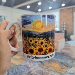 Sunflower Field Coffee Mug. Sunflowers Art Print Of Needle Felt Painting Mug - thumbnail 2