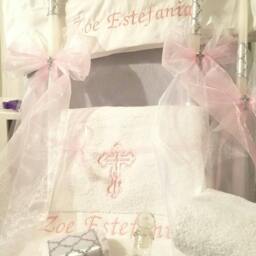Personalized Baptism Towels, Candles & Oil Sheet For Greek Orthodox Baptism, Bath Towel, Embroidered, Soap Bottle Complete Set - thumbnail 2