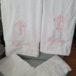 Personalized Baptism Towels, Candles & Oil Sheet For Greek Orthodox Baptism, Bath Towel, Embroidered, Soap Bottle Complete Set - thumbnail 4