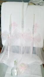 Personalized Baptism Towels, Candles & Oil Sheet For Greek Orthodox Baptism, Bath Towel, Embroidered, Soap Bottle Complete Set - thumbnail 1