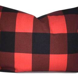 Christmas Pillow Cover, Farmhouse Plaid Red Black Cover, All Sizes - thumbnail 2