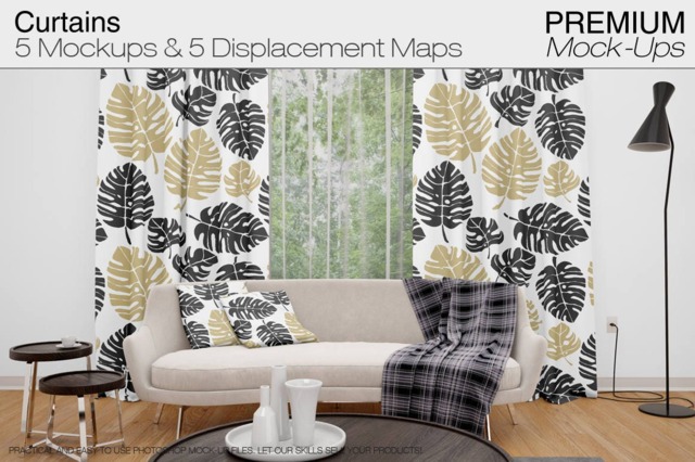 Curtains - Mockup Photoshop Linen Drapes & Pillows Curtain Panel Custom - image 1