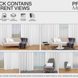Curtains - Mockup Photoshop Linen Drapes & Pillows Curtain Panel Custom - thumbnail 2