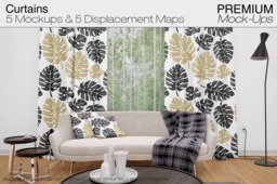 Curtains - Mockup Photoshop Linen Drapes & Pillows Curtain Panel Custom