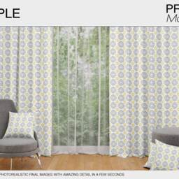 Curtains - Mockup Photoshop Linen Drapes & Pillows Curtain Panel Custom - thumbnail 4