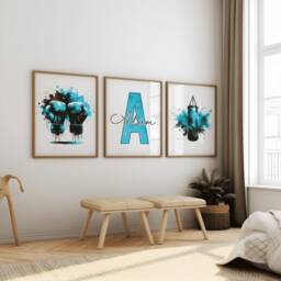 Personalised Boxing Decor - Set Of 3 Light Blue Prints - Boys Girls Bedroom Wall Art Custom Poster Home Room Posters Print - thumbnail 3