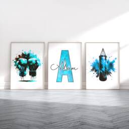 Personalised Boxing Decor - Set Of 3 Light Blue Prints - Boys Girls Bedroom Wall Art Custom Poster Home Room Posters Print - thumbnail 2
