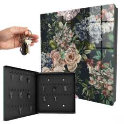 Floral Pattern Wall Mounted Key Cabinet, Green Box For Home, Painterly Flowers & Plants, Lovers Of Nature Elegance - thumbnail 1