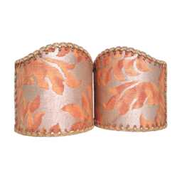 Pair Of Wall Sconce Clip-On Shield Shades Fortuny Fabric Burnt Apricot & Silvery Gold Barberini Pattern Half Lampshade - Handmade in Italy - thumbnail 2