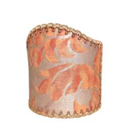 Pair Of Wall Sconce Clip-On Shield Shades Fortuny Fabric Burnt Apricot & Silvery Gold Barberini Pattern Half Lampshade - Handmade in Italy - thumbnail 4
