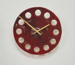 Circular Round Dark Red Glazed Stoneware Ceramic Minimalist Wall Clock 25 cm Diam