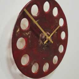 Circular Round Dark Red Glazed Stoneware Ceramic Minimalist Wall Clock 25 cm Diam - thumbnail 3
