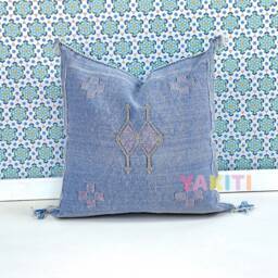 Yakiti-Light Blue Square Moroccan Pillows 20x20, Aka Cactus Silk Pillow, Decorative Pillows, Sabra Pillows, Moroccan Decor Designer Cactus - thumbnail 3