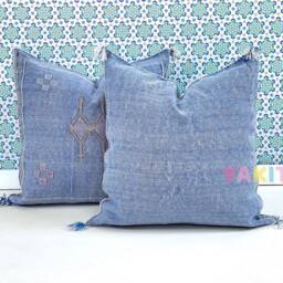 Yakiti-Light Blue Square Moroccan Pillows 20x20, Aka Cactus Silk Pillow, Decorative Pillows, Sabra Pillows, Moroccan Decor Designer Cactus - thumbnail 2