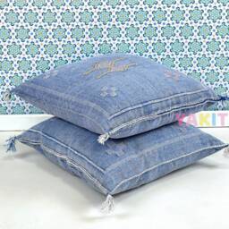 Yakiti-Light Blue Square Moroccan Pillows 20x20, Aka Cactus Silk Pillow, Decorative Pillows, Sabra Pillows, Moroccan Decor Designer Cactus - thumbnail 4
