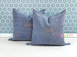 Yakiti-Light Blue Square Moroccan Pillows 20x20, Aka Cactus Silk Pillow, Decorative Pillows, Sabra Pillows, Moroccan Decor Designer Cactus - thumbnail 1