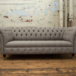 Handmade 3 Seater Warm Grey Herringbone Wool Fabric Chesterfield Sofa - Other Colours + - thumbnail 2