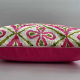 Pink Silk Velvet Cushion Cover, Turkish Italian Jacquard Cushion, Ikat Decorative Pillowcase 16''x16''/40x40 cm - thumbnail 3