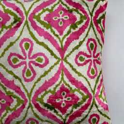 Pink Silk Velvet Cushion Cover, Turkish Italian Jacquard Cushion, Ikat Decorative Pillowcase 16''x16''/40x40 cm - thumbnail 2