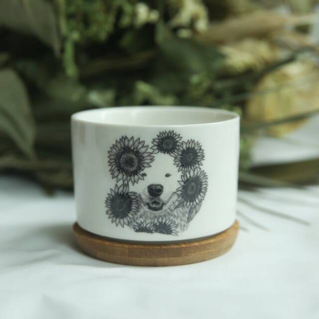 Sunflower Dog Ceramic Succulent Pot, Small Planter - image 1