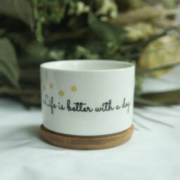 Sunflower Dog Ceramic Succulent Pot, Small Planter - thumbnail 2