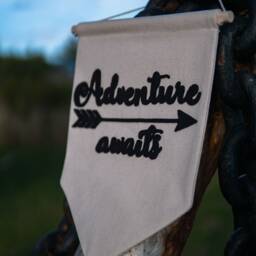 Adventure Awaits Wall Hanging Banner - Hand Made & Embroidered - thumbnail 3