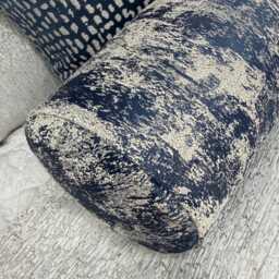 Decorative Navy Bolster Cushion 16x6 Curico Ink Ashley Wilde Luxury Pillow Handmade UK Kk Pearl Decor - thumbnail 3